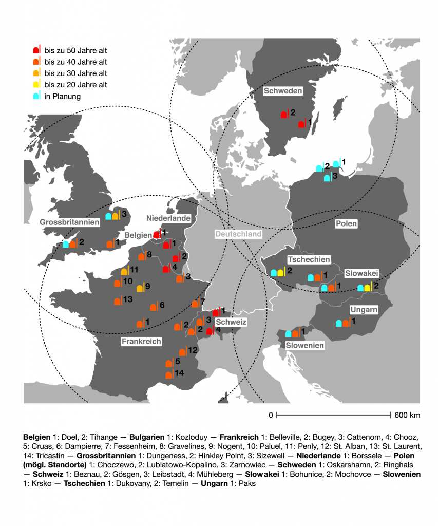 Graphik zu Lage der AKWs innerhalb Europas.