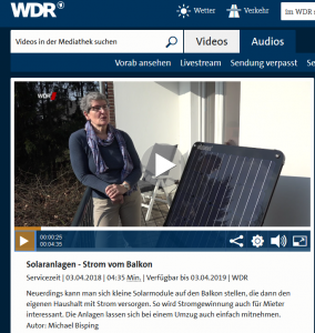 Beitrag des WDR zu Solaranlagen - Strom vom Balkon.